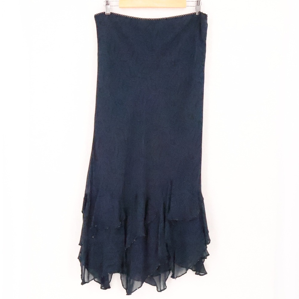 Tiered Ruffle Maxi Skirt Fairy Grunge VintageY2K Size 10 Blue Sequin Whimsigoth